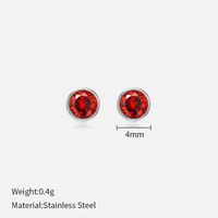Simple Style Round Stainless Steel Plating Rhinestones Ear Studs 1 Pair sku image 1
