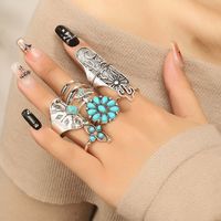 Ethnic Style Geometric Alloy Inlay Turquoise Women's Rings 9 Pieces main image 4
