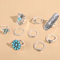 Ethnic Style Geometric Alloy Inlay Turquoise Women's Rings 9 Pieces main image 5