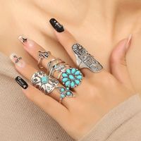 Ethnic Style Geometric Alloy Inlay Turquoise Women's Rings 9 Pieces main image 1