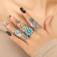 Ethnic Style Geometric Alloy Inlay Turquoise Women's Rings 9 Pieces main image 6