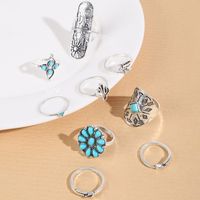 Ethnic Style Geometric Alloy Inlay Turquoise Women's Rings 9 Pieces main image 2