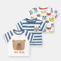 Fashion Stripe Bear Patchwork 100% Cotton Spandex T-shirts & Shirts main image 1