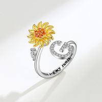 Dame Brief Blume Kupfer Überzug Inlay Künstliche Edelsteine Offener Ring sku image 7