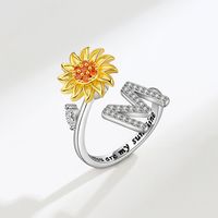 Lady Letter Flower Copper Plating Inlay Artificial Gemstones Open Rings sku image 13