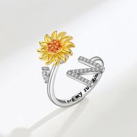 Lady Letter Flower Copper Plating Inlay Artificial Gemstones Open Rings sku image 14