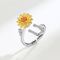 Lady Letter Flower Copper Plating Inlay Artificial Gemstones Open Rings sku image 21