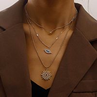 Retro Geometric Devil's Eye Alloy Plating Inlay Turquoise Zircon Women's Layered Necklaces main image 3