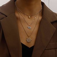 Retro Geometric Devil's Eye Alloy Plating Inlay Turquoise Zircon Women's Layered Necklaces main image 1