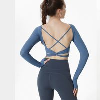 Sports Solid Color Artificial Cotton Round Neck Backless Active Tops Crop Top sku image 7