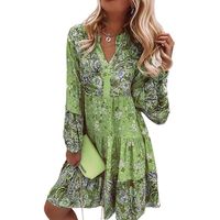 Women's Regular Dress Pastoral V Neck Printing Nine Points Sleeve Flower Above Knee Street main image 4