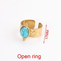 Fashion Geometric Stainless Steel Plating Artificial Pearls Turquoise Open Ring sku image 2