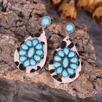 1 Pair Retro Water Droplets Pu Leather Plating Turquoise Women's Drop Earrings main image 4