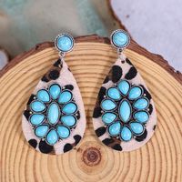 1 Pair Retro Water Droplets Pu Leather Plating Turquoise Women's Drop Earrings main image 3