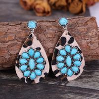 1 Pair Retro Water Droplets Pu Leather Plating Turquoise Women's Drop Earrings main image 2
