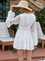 Women's A-line Skirt Elegant V Neck Pleated Long Sleeve Solid Color Short Mini Dress Daily main image 2