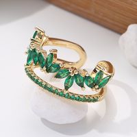 Fashion Leaves Copper Plating Inlay Zircon Gold Plated Women's Open Ring sku image 2