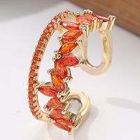 Fashion Leaves Copper Plating Inlay Zircon Gold Plated Women's Open Ring sku image 1