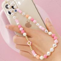 European And American Bohemian Style 8mm White Imitation Pearl 8mm Acrylic Round Beads Anti-lost Wrist Lanyard Mobile Phone Charm Women main image 1