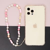 European And American Bohemian Style 8mm White Imitation Pearl 8mm Acrylic Round Beads Anti-lost Wrist Lanyard Mobile Phone Charm Women main image 2