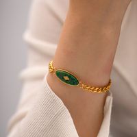 Edelstahl 304 18 Karat Vergoldet IG-Stil Einfacher Stil Oval Afrikanische Jade Armbänder main image 4