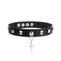 1 Stück Punk Kreuzen Runden Herzform Pu-leder Legierung Frau Halsband main image 3