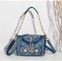 Frau Mittel Alle Jahreszeiten Denim Geometrisch Mode Strass Perle Kissenform Reißverschluss Schultertasche Handtasche sku image 2