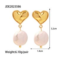 1 Pair Elegant Heart Shape Stainless Steel Pearl Plating 18k Gold Plated Drop Earrings sku image 1
