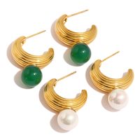 1 Pair Simple Style C Shape Plating Stainless Steel Pearl 18k Gold Plated Ear Studs main image 2