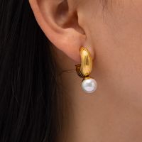 1 Pair Simple Style C Shape Plating Stainless Steel Pearl 18k Gold Plated Ear Studs main image 5