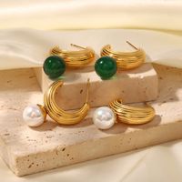 1 Pair Simple Style C Shape Plating Stainless Steel Pearl 18k Gold Plated Ear Studs main image 3