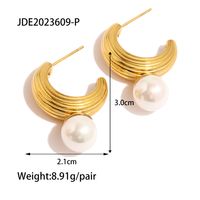 1 Pair Simple Style C Shape Plating Stainless Steel Pearl 18k Gold Plated Ear Studs sku image 2