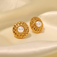 Simple Style Round Stainless Steel Plating Pearl Ear Studs 1 Pair main image 1