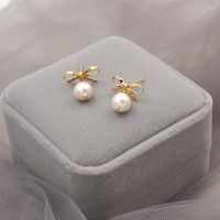 Fashion Bow Knot Pearl Plating Drop Earrings 1 Pair main image 1