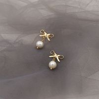 Fashion Bow Knot Pearl Plating Drop Earrings 1 Pair main image 5
