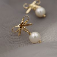 Fashion Bow Knot Pearl Plating Drop Earrings 1 Pair main image 4