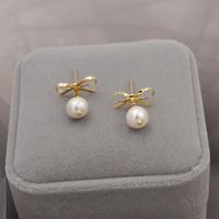 Fashion Bow Knot Pearl Plating Drop Earrings 1 Pair main image 3