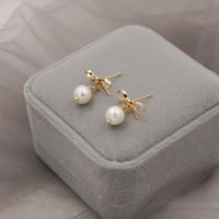 Fashion Bow Knot Pearl Plating Drop Earrings 1 Pair main image 2