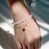 Fashion Round Pearl Titanium Steel Beaded Bracelets Necklace 1 Piece sku image 1