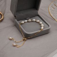 Fashion Round Pearl Titanium Steel Bracelets 1 Piece sku image 3