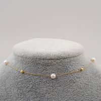 Simple Style Round Pearl Titanium Steel Necklace 1 Piece main image 4