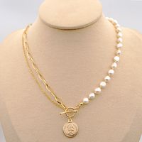 Retro Round Pearl Titanium Steel Beaded Chain Pendant Necklace 1 Piece sku image 1