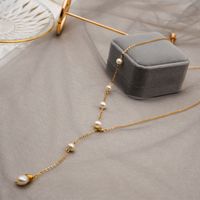 Fashion Solid Color Pearl Titanium Steel Plating Necklace 1 Piece sku image 1