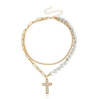 Elegant Cross Alloy Plating Artificial Pearls Shell Women's Layered Necklaces sku image 1