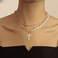 Elegant Cross Alloy Plating Artificial Pearls Shell Women's Layered Necklaces main image 1
