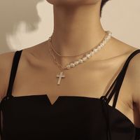 Elegant Cross Alloy Plating Artificial Pearls Shell Women's Layered Necklaces main image 4