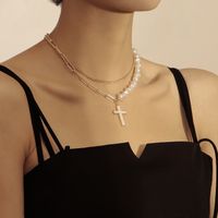 Elegant Cross Alloy Plating Artificial Pearls Shell Women's Layered Necklaces main image 3