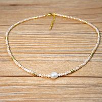 Fashion Geometric Stainless Steel Artificial Crystal Beaded Pearl Necklace sku image 1