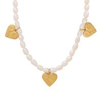 Elegant Heart Shape Freshwater Pearl Titanium Steel Beaded Necklace main image 4