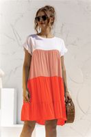Women's Tiered Skirt Fashion Round Neck Patchwork Short Sleeve Color Block Above Knee Daily main image 3